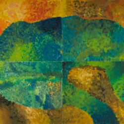 Farbweg: grüner Farbweg auf gelb-rotem Grund