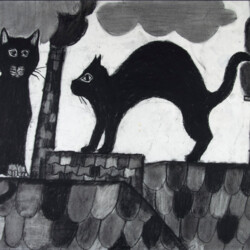 Tier: Katzen auf Hausdächern