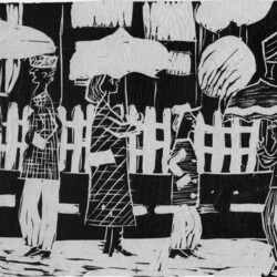 Personen mit Regenschirm