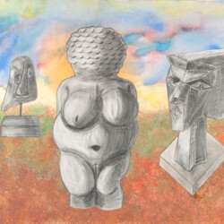 Verschiedene Farbstifte und Mischtechniken