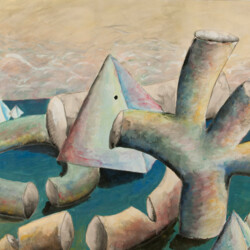 Surreale Landschaft: Röhren und Pyramiden