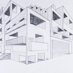 Perspektive mit 2 Fluchtpunkten: Futuristisches Gebäude