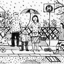 Personen mit Regenschirm