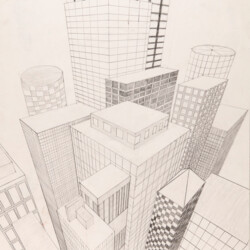 Drei Fluchtpunkte: Hochhäuser