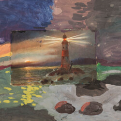 19. Jahrhundert: Weiterführung einer Kunstpostkarte - Leuchtturm