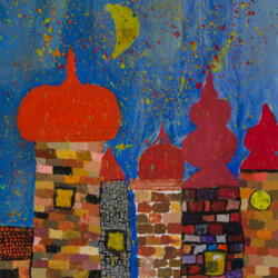 Stadt mit nächtlichem Feuerwerk