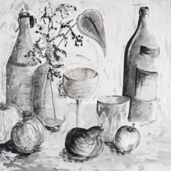 Stillleben: Gefäße und Früchte