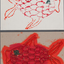 Fisch: eingefärbter Druckstock und Druck