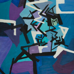 Schwarze und weiße Buchstaben auf buntem Hintergrund