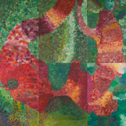 Farbweg: roter Farbweg auf grünem Grund