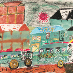 Straße, Häuser, Fahrzeuge